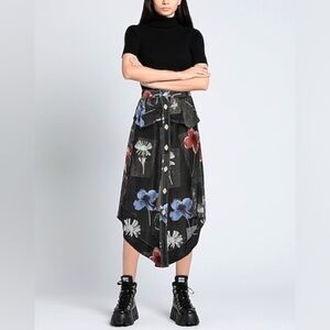 New Ganni Floral Linen Silk Midi Skirt Handkerchief Hem Peplum Sz 38